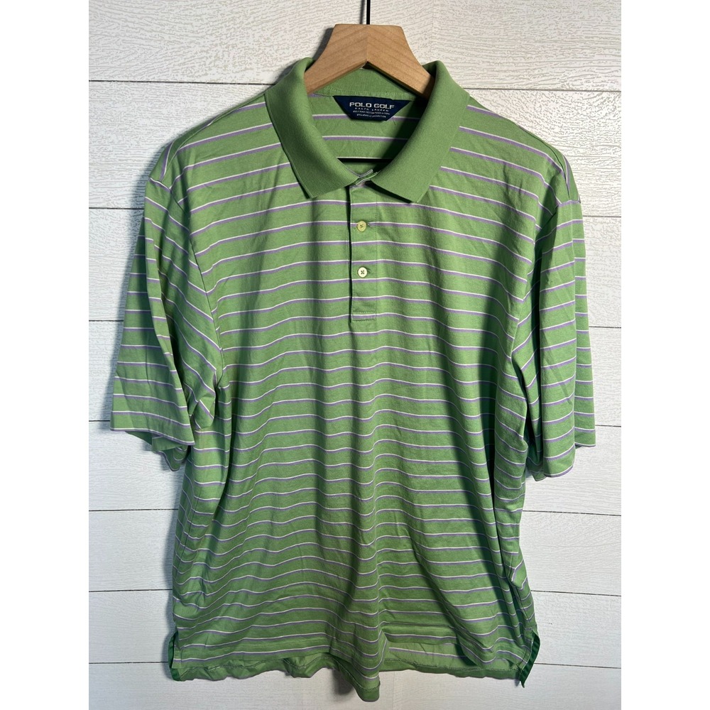 Polo Golf Ralph Lauren XL Pima Cotton Green Purple Striped Polo Golfing Shirt